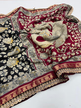 Load image into Gallery viewer, New Wedding Wear Black Color Pure Mangalkari Viscouse Silk Print Weaving n Sequence Lace Work Fancy Designer Saree