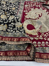 Load image into Gallery viewer, New Wedding Wear Black Color Pure Mangalkari Viscouse Silk Print Weaving n Sequence Lace Work Fancy Designer Saree