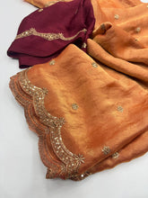 Load image into Gallery viewer, Forbearance Party Wear Space Silk Embroidery Thread Work Fancy Designer Saree With Contrast Blouse Piece