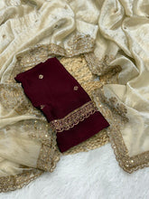 Load image into Gallery viewer, Forbearance Golden Color Embroidery Sequence Work Fendy Satin Silk Fancy Designer Saree With Dalliance Blouse Piece