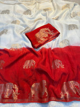 Load image into Gallery viewer, Splendorous Party Wear White n Red Colour Pure Soft Viscose Silk Zari Work Fancy Designer Saree With Blouse