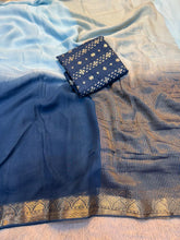 Load image into Gallery viewer, Ravishing Function Wear Double Shaded Pure Viscose Geogrette Jacquard Weaving Border Fancy Designer Saree