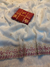 Load image into Gallery viewer, Divine Wedding Wear Off White Color Soft Crush Silk Embroidery n Cut Work Fancy Designer Saree With Blouse Piece