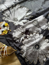 Load image into Gallery viewer, Adorning Party Wear Crape Satin Silk Digital Print n Cut Dana Handwork Fancy Designer Saree With Unstitched Blouse