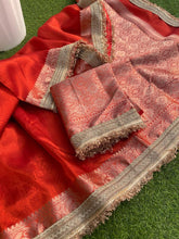 Load image into Gallery viewer, New Red Color Banarasi Tissue Silk Jacquard n Lace Work Fancy Designer Partywear Saree