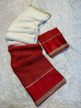 Load image into Gallery viewer, Adorning Party Wear White n Red Colour Pure Soft Viscose Silk Satin Border Work Saree With Blissful Blouse Piece