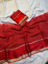 Load image into Gallery viewer, Adorning Party Wear White n Red Colour Pure Soft Viscose Silk Satin Border Work Saree With Blissful Blouse Piece