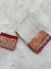 Load image into Gallery viewer, Exquisite Function Wear Viscose Georgette Jacquard Weaving n Sequence Border Work Designer Saree With Contrast Blouse Piece