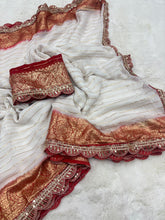 Load image into Gallery viewer, Exquisite Function Wear Viscose Georgette Jacquard Weaving n Sequence Border Work Designer Saree With Contrast Blouse Piece