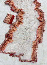 Load image into Gallery viewer, Exquisite Function Wear Viscose Georgette Jacquard Weaving n Sequence Border Work Designer Saree With Contrast Blouse Piece