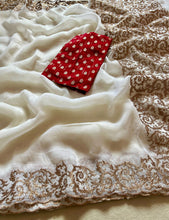 Load image into Gallery viewer, Trendy Off White Color Fendy Crush Silk Embroidery n Cut Work Saree With Marvellous Blouse Piece