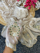 Load image into Gallery viewer, Redolent Function Wear Golden Colour Satin Silk Handwork Fancy Designer Saree For Women