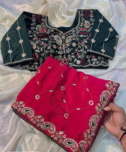 Load image into Gallery viewer, Lassitude Festive Wear Chinon Silk Sequence n Thread Work Fancy Designer Saree With Contrast Stitched Blouse