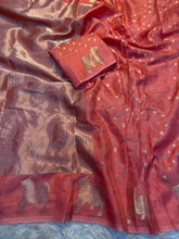 Load image into Gallery viewer, Charismatic Party Wear Pure Soft Viscose Crape Silk Zari Chit Palllu n Pichwari Border Fancy Designer Saree With Blouse