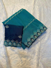 Load image into Gallery viewer, Imaginative Function Wear Georgette Fabric Embroidary Sequence Work Lehriya Design Fancy Saree With Contrast Blouse Piece