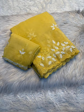 Load image into Gallery viewer, Concentrating Party Wear Shimmer Georgette Thread Work Leaf Design Fancy Saree With Blouse Piece