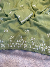 Load image into Gallery viewer, Concentrating Party Wear Shimmer Georgette Thread Work Leaf Design Fancy Saree With Blouse Piece