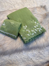 Load image into Gallery viewer, Concentrating Party Wear Shimmer Georgette Thread Work Leaf Design Fancy Saree With Blouse Piece