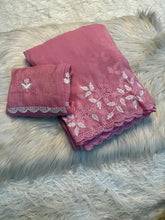 Load image into Gallery viewer, Concentrating Party Wear Shimmer Georgette Thread Work Leaf Design Fancy Saree With Blouse Piece