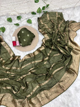 Load image into Gallery viewer, Luxury Festive Wear Chinnon Viscose Zari Checks Weaving Border With Rich Pallu Fancy Designer Saree With Blouse Piece