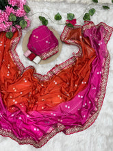 Load image into Gallery viewer, Elegant Function Wear Chinnon Viscose Half Pedding Zari Check Weaving Work n Rich Pallu Saree For Wedding