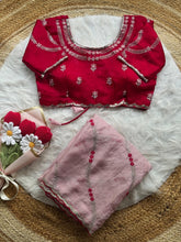 Load image into Gallery viewer, Marvellous Function Wear Fendy Satin Silk Leheriya Embroidery N Sequence Work With Arco Border Saree With Contrast Stitched Blouse