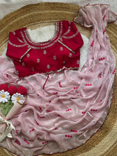 Load image into Gallery viewer, Marvellous Function Wear Fendy Satin Silk Leheriya Embroidery N Sequence Work With Arco Border Saree With Contrast Stitched Blouse