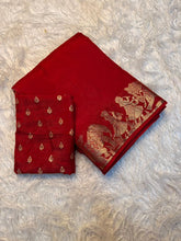 Load image into Gallery viewer, Ravishing Party Wear Pure Russian Dola Silk Jacquard Weaving Border Rich Pallu Fancy Designer Saree With Blouse Piece