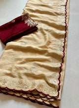 Load image into Gallery viewer, Wonderful Party Wear Golden Colour Rangoli Crush Silk Sequence N Cut Work Border Fancy Designer Saree With Contrast Blouse Piece