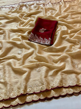 Load image into Gallery viewer, Wonderful Party Wear Golden Colour Rangoli Crush Silk Sequence N Cut Work Border Fancy Designer Saree With Contrast Blouse Piece