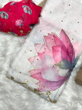 Load image into Gallery viewer, Glamorous Party Wear Pure Soft Tebby Silk Floral Prints n Cutdana Work Fancy Designer Saree With Blouse