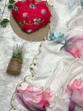 Load image into Gallery viewer, Glamorous Party Wear Pure Soft Tebby Silk Floral Prints n Cutdana Work Fancy Designer Saree With Blouse