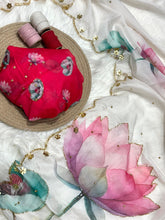 Load image into Gallery viewer, Glamorous Party Wear Pure Soft Tebby Silk Floral Prints n Cutdana Work Fancy Designer Saree With Blouse