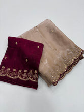 Load image into Gallery viewer, Heritage Party Wear Space Silk Embroidery Thread Work Fancy Designer Saree With Contrast Blouse Piece