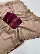 Load image into Gallery viewer, Heritage Party Wear Space Silk Embroidery Thread Work Fancy Designer Saree With Contrast Blouse Piece