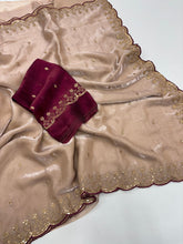 Load image into Gallery viewer, Heritage Party Wear Space Silk Embroidery Thread Work Fancy Designer Saree With Contrast Blouse Piece