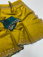 Load image into Gallery viewer, Heritage Party Wear Space Silk Embroidery Thread Work Fancy Designer Saree With Contrast Blouse Piece