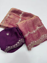 Load image into Gallery viewer, Celestial Function Wear Space Silk Embroidery Thread Work Fancy Designer Saree With Contrast Blouse Piece