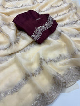 Load image into Gallery viewer, Celestial Function Wear Space Silk Embroidery Thread Work Fancy Designer Saree With Contrast Blouse Piece