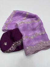 Load image into Gallery viewer, Celestial Function Wear Space Silk Embroidery Thread Work Fancy Designer Saree With Contrast Blouse Piece