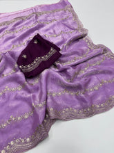 Load image into Gallery viewer, Celestial Function Wear Space Silk Embroidery Thread Work Fancy Designer Saree With Contrast Blouse Piece