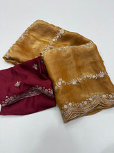 Load image into Gallery viewer, Celestial Function Wear Space Silk Embroidery Thread Work Fancy Designer Saree With Contrast Blouse Piece