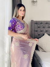 Load image into Gallery viewer, Effervescent Function Wear Chiffon Silk Heavy Embroidery n Aarco Work Traditional Saree With Stitched Blouse