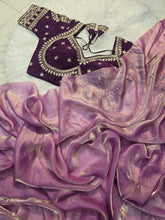 Load image into Gallery viewer, Ravishing Party Wear Space Silk Designer Saree Embroidery Full Stitched Worked Blouse