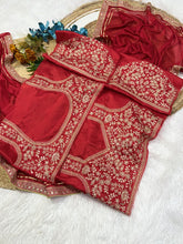 Load image into Gallery viewer, Attractive Festive Wear Red Colour Rangoli Silk Embroidery N Sequence Work Lace Border Saree For Wedding