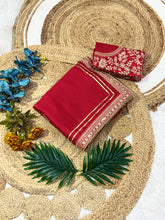 Load image into Gallery viewer, Attractive Festive Wear Red Colour Rangoli Silk Embroidery N Sequence Work Lace Border Saree For Wedding