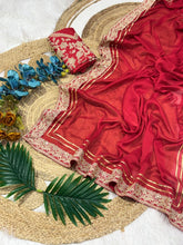Load image into Gallery viewer, Ravishing Festive Wear Red Colour Rangoli Silk Embroidery N Sequence Work Lace Border Saree For Wedding