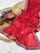 Load image into Gallery viewer, Confounding Party Wear Rangoli Silk Heavy Border Lace Fancy Designer Saree Elegant Blouse Piece