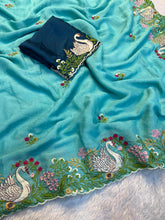 Load image into Gallery viewer, Exquisite Wedding Wear Soft Crunchy Silk Full Multi Sequence Work Fancy Designer Saree With Contrast Blouse Piece