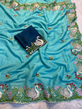 Load image into Gallery viewer, Exquisite Wedding Wear Soft Crunchy Silk Full Multi Sequence Work Fancy Designer Saree With Contrast Blouse Piece